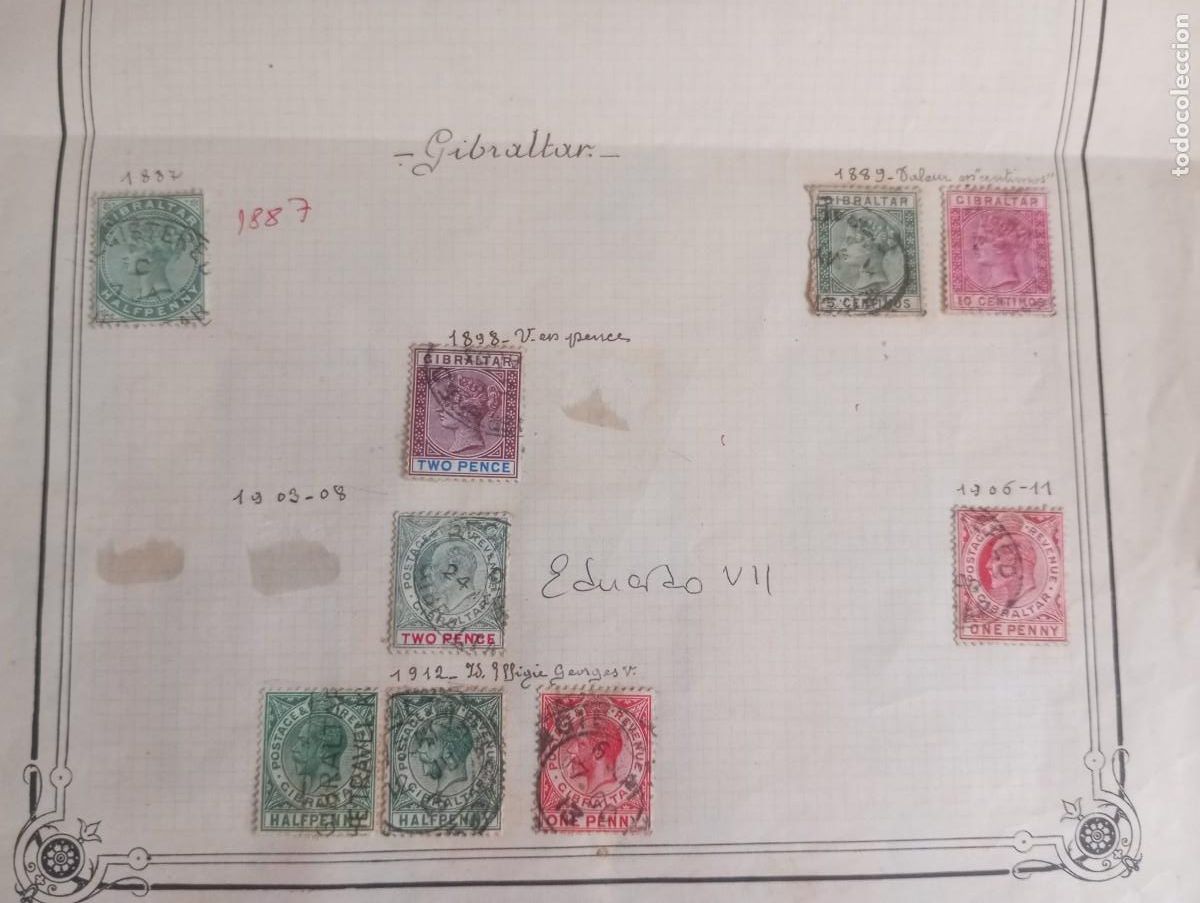 Stamps: GIBRALTAR, 1887/1912, HOJA DE &Aacute;LBUM, 9 SELLOS