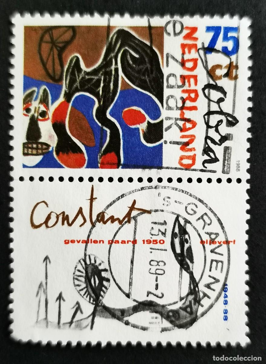 Sellos: Sello Pa&iacute;ses Bajos 1988, &rdquo;Caballo que tropieza&rdquo; (Constante) , 75 c. Michel: NL 1349Zf