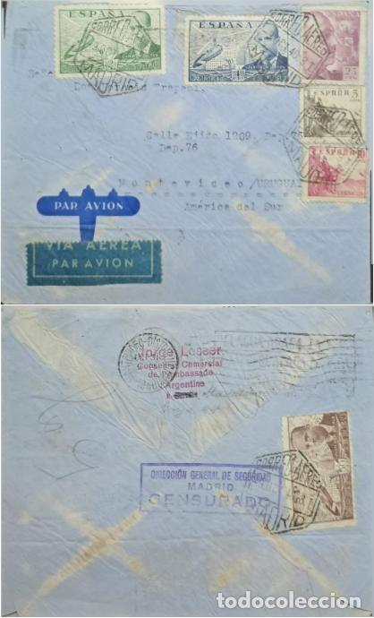 Sellos: TS) 1940 SPAIN, CENSORSHIP, CANCELLATION STAMP, AIRMAIL, COVER SENT FROM MADRID TO MONTEVIDEO,4TH AN