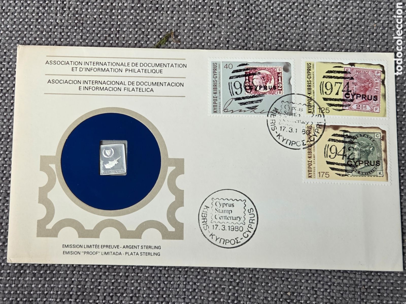 Timbres: LINGOTE DE PLATA PURA 1 GRAMO EN SOBRE PRIMER D&Iacute;A CHIPRE 1980