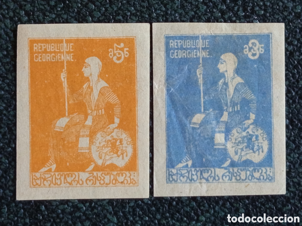 Sellos: Georgia 1920 Pareja Alegor&iacute;a Rep&uacute;blica 3R y 5R Sin Dentar Yvert N. 10 y 11 MH