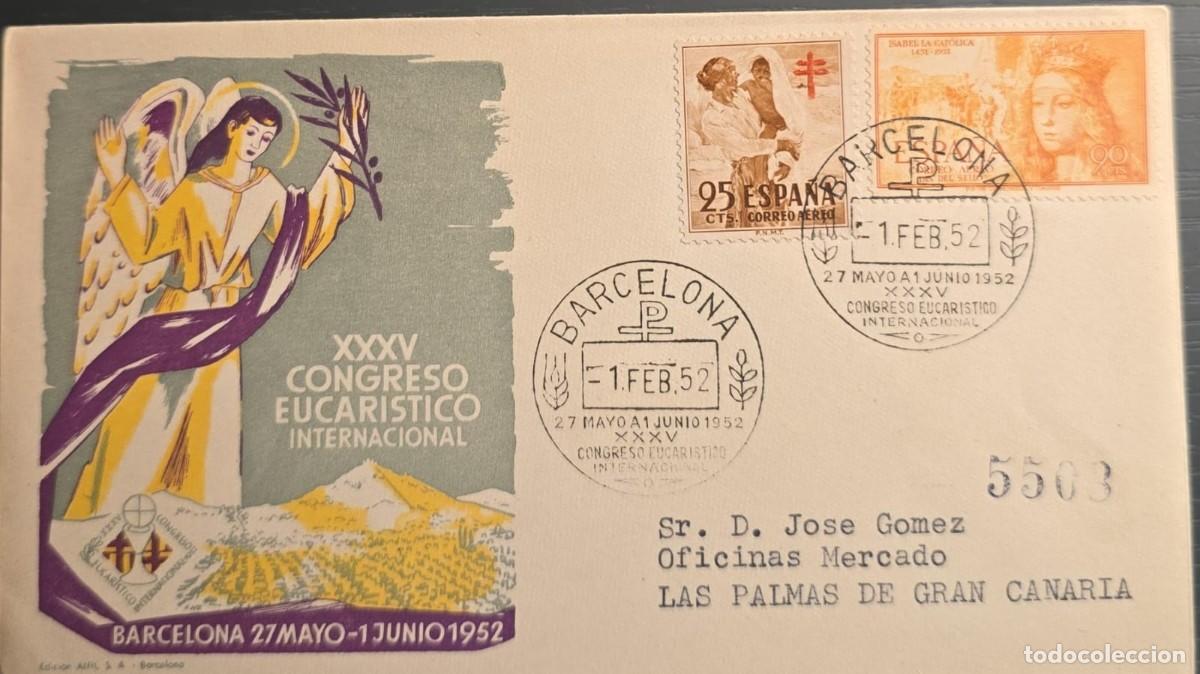 Sellos: TS)1952, SPAIN, POSTAL STATIONERY COMMEMORATING THE &rdquo;35TH INTERNATIONAL EUCHARISTIC CONGRESS&rdquo;, ON TH
