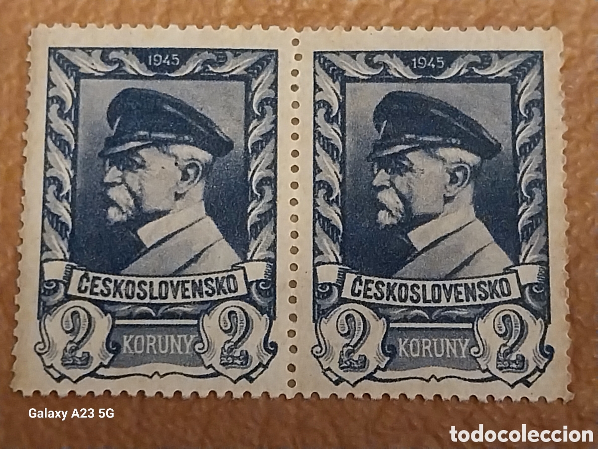 Timbres: Pareja Checoslovaquia 1945 President Thomas Masaryk 2 Koruny Cat Scott 264 MNH