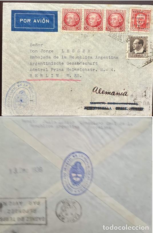 Sellos: TS.) 1938, SPAIN, COVER, AIRMAIL, FRONT OF A DIPLOMATIC MAIL ENVELOPE SENT FROM SPAIN TO BERLIN, GER