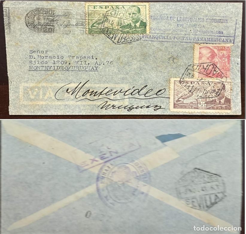 Sellos: TS.) 1949, SPAIN, DIPLOMATIC CORRESPONDENCE ENVELOPE FROM THE EMBASSY OF THE ARGENTINE REPUBLIC IN S