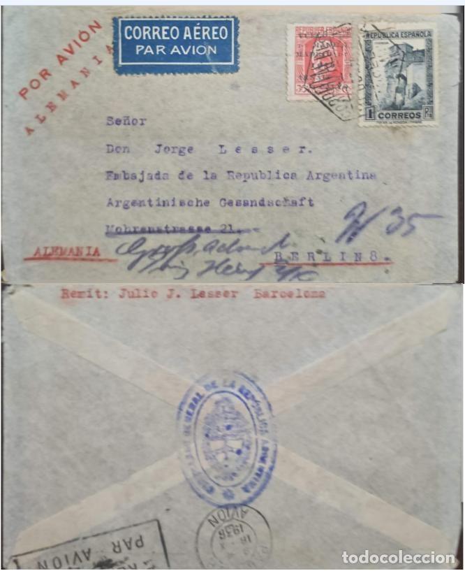 Selos: TS.) 1931, SPAIN, AIRMAIL COVER FROM BARCELONA TO BERLIN, BEARING TWO STAMPS: THE BLUE &rdquo;CUENCA, HANG