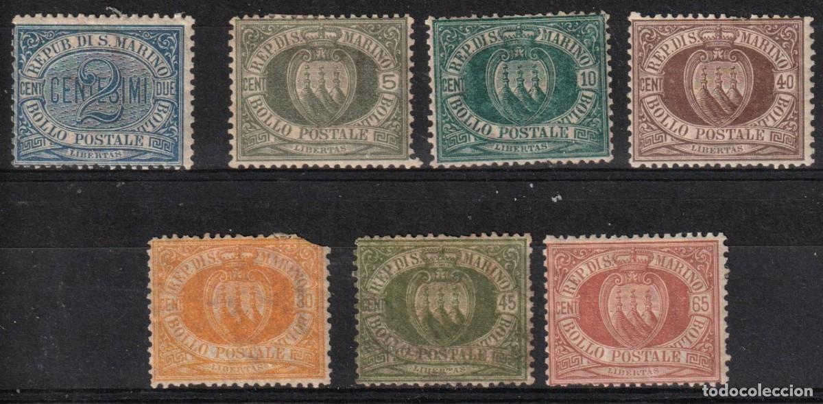 Timbres: San Marino Lote de siete sellos nuevos de colores vivos.n&ordm;12/19 1892