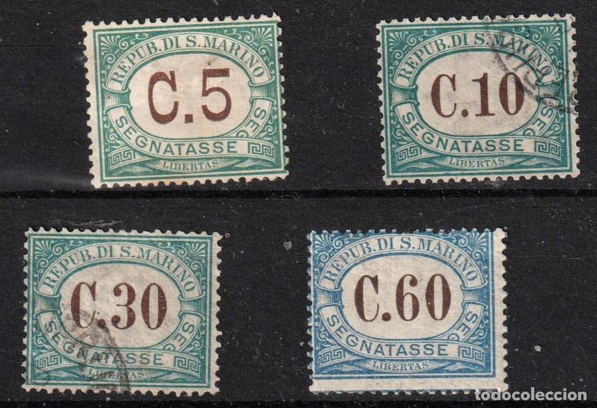 Timbres: San Marino Lote de cuatro sellos usados de tasas.Varios son claves.1900