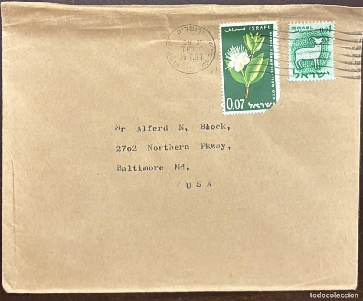 Timbres: MI) 1961 ISRAEL, CANCELLATION STAMP, COVER SENT FROM JERUSALEM TO BALTIMORE,13TH ANNIVERSARY OF THE