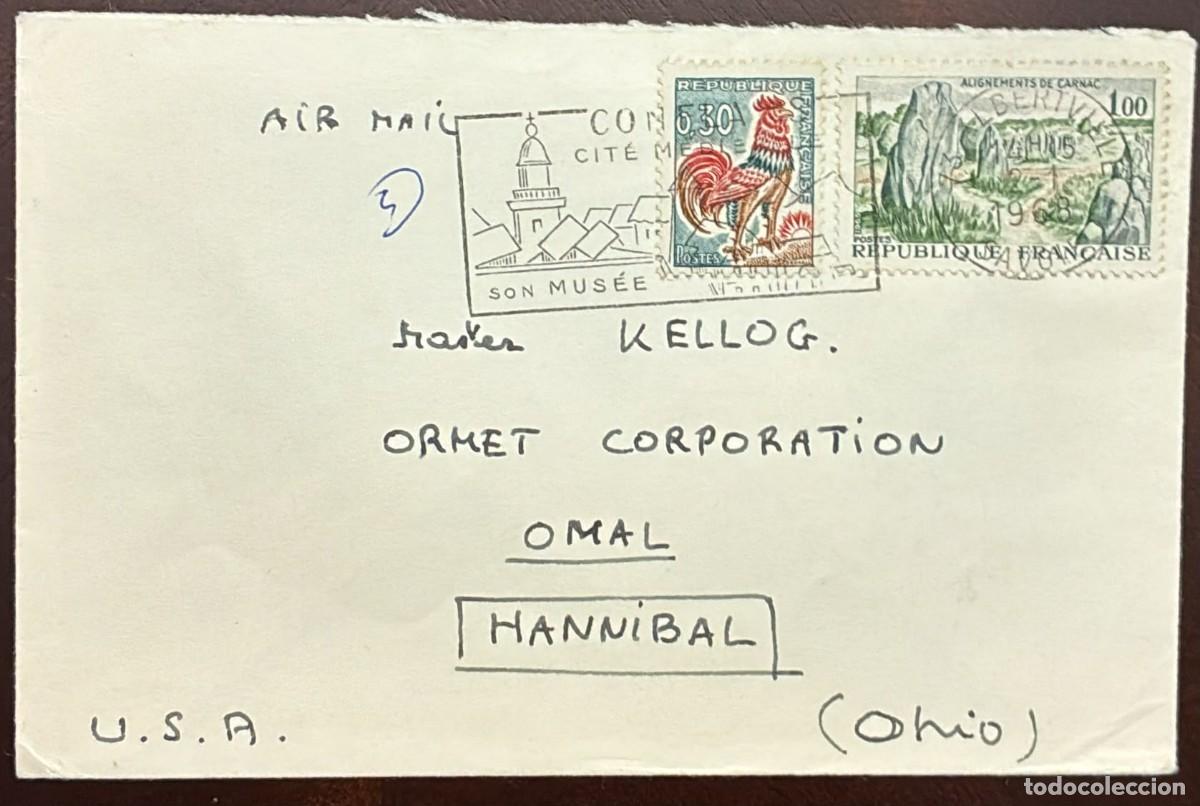 Timbres: MI) 1968 FRANCE, SLOGAN CANCELLATION, AIRMAIL, COVER SENT FROM CONCARNEAU TO OHIO,TOURISM AND THE RO