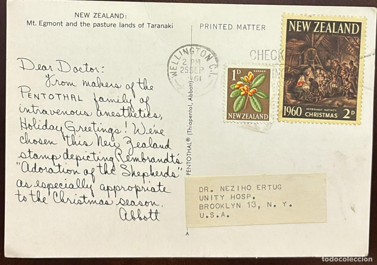 Timbres: MI) 1961 NEW ZEALAND, POSTCARD, CARD SENT FROM WELLINGTON TO NEW YORK,CHRISTMAS AND FLOWER STAMPS,VF