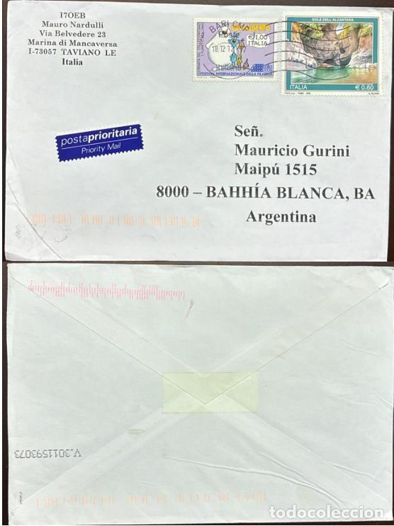 Timbres: MI) 2012 ITALY, SILENT CANCELLATION, PRIORITY MAIL, COVER SENT FROM APULIA TO BAH&Iacute;A BLANCA, ARGENTIN