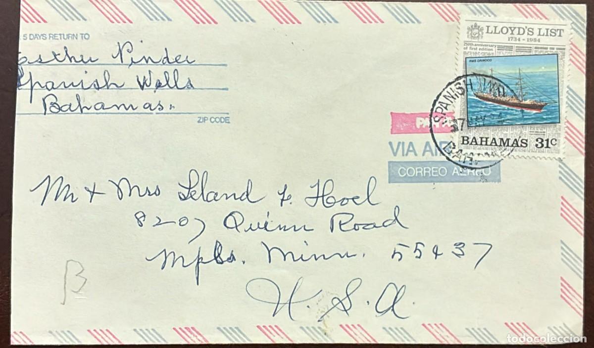 Timbres: MI) 1984 BAHAMAS, AIRMAIL, COVER SENT FROM SPANISH WELLS TO MINNEAPOLIS,250TH ANNIVERSARY OF THE NAV