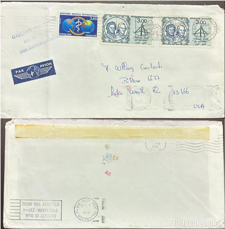 Timbres: MI) 1988 FRANCE, SLOGAN CANCELLATION, AIRMAIL, COVER SENT FROM CH&Acirc;TILLON-SUR-CHALARONNE TO FLORIDA,I