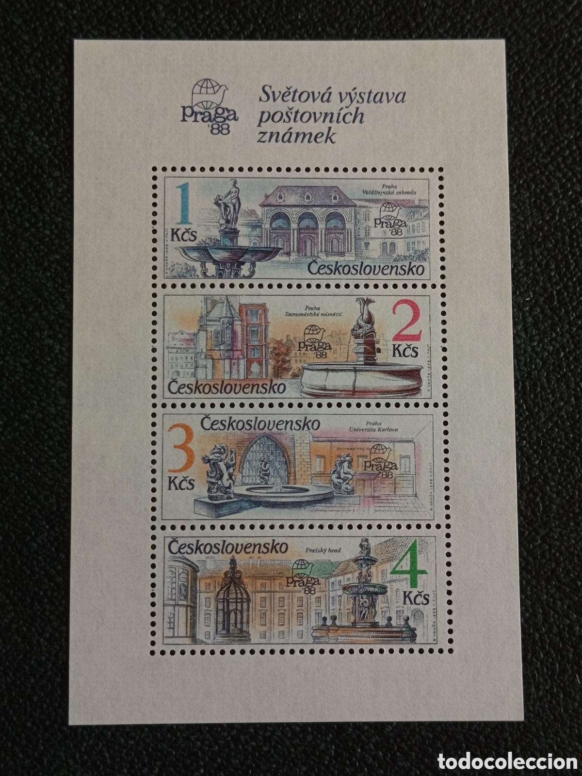 Timbres: Hoja Bloque Checoslovaquia 1988 Exposici&oacute;n Praga 88 Fuentes MNH Yvert BF 78B