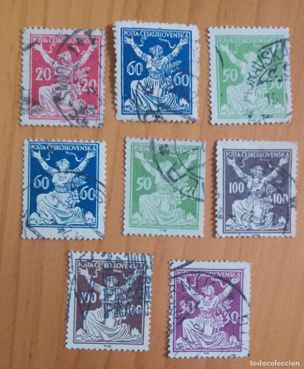Timbres: CHECOSLOVAQUIA - LOTE CON 8 SELLOS, ROMPIENDO CADENAS, A&Ntilde;O 1920 - VER DESCRIPCI&Oacute;N