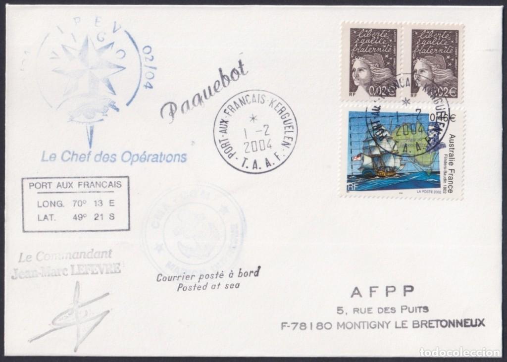 Selos: F-EX64212 TAAF FRANCE 2004 MARION DUFRESNE PAQUEBOT ANTARCTIC STATION COVER.