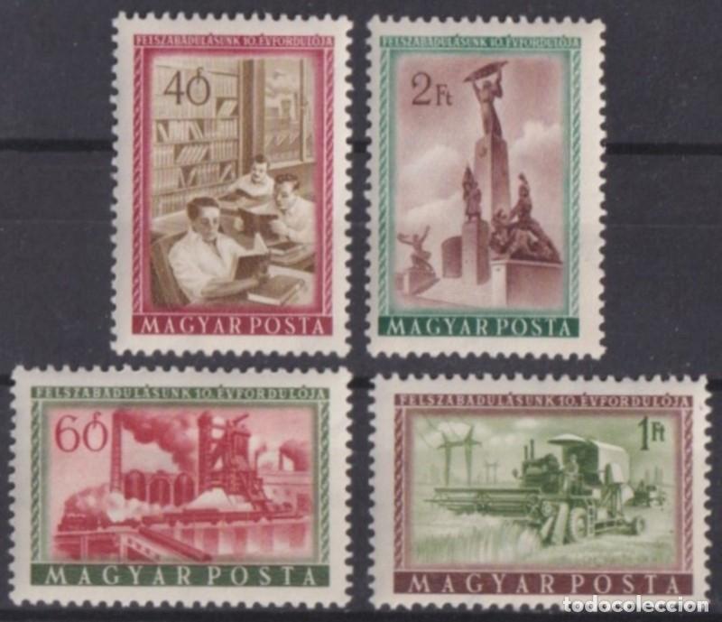 Stamps: F-EX63281 HUNGARY MNH 1955 10&ordm; ANNIV LIBERATION RAILROAD LOCOMOTIVE RAILWAYS TRAIN.