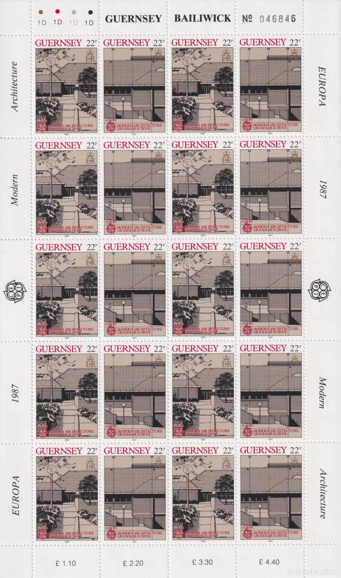 Selos: F-EX62264 GUERNSEY UK ENGLAND MNH 1987 EUROPA ARCHITECTURE COMPLETE SET SHEET.