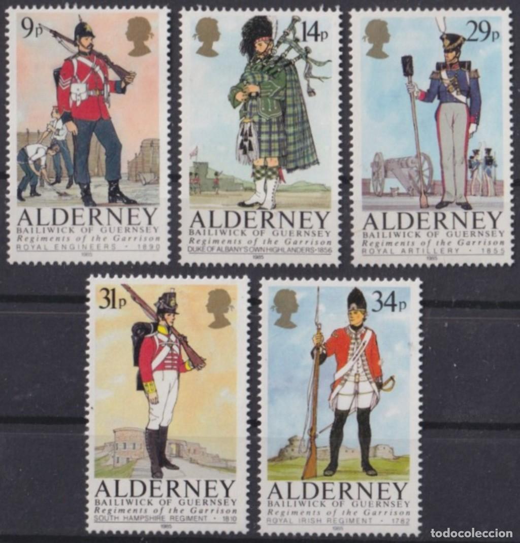 Francobolli: F-EX64228 UK ENGLAND GUERNSEY ALDERNEY MNH 1985 MILITAR COSTUMES REGIMENTS.