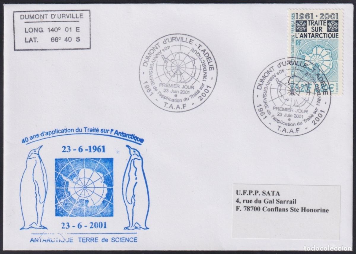 Stamps: F-EX64615 TAAF FRANCE POLAR ANTARCTIC 2001 FDC DUMONT D&acute;URVILLE STATION TREATY.