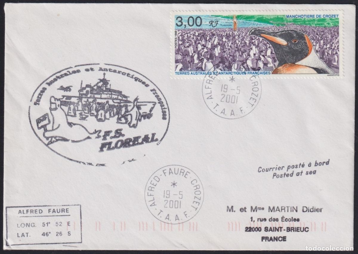 Stamps: F-EX64621 TAAF FRANCE POLAR ANTARCTIC 2001 ALFRED FAURE STATION CANCEL FS FLOREAL.