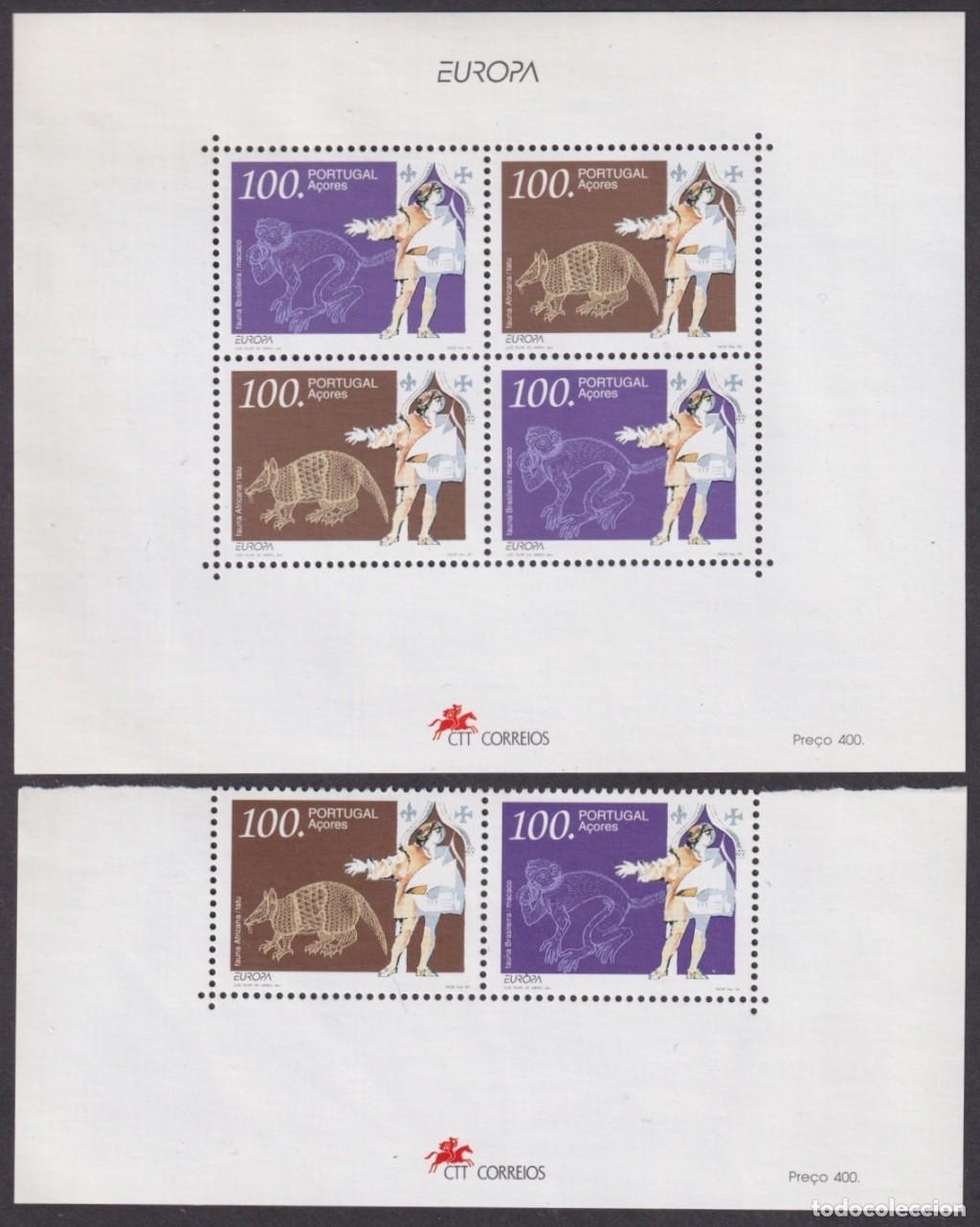 Stamps: F-EX66070 PORTUGAL AZORES MNH 1994 EUROPA CEPT DISCOVERY TATU MACACO MONKEY FAUNA.
