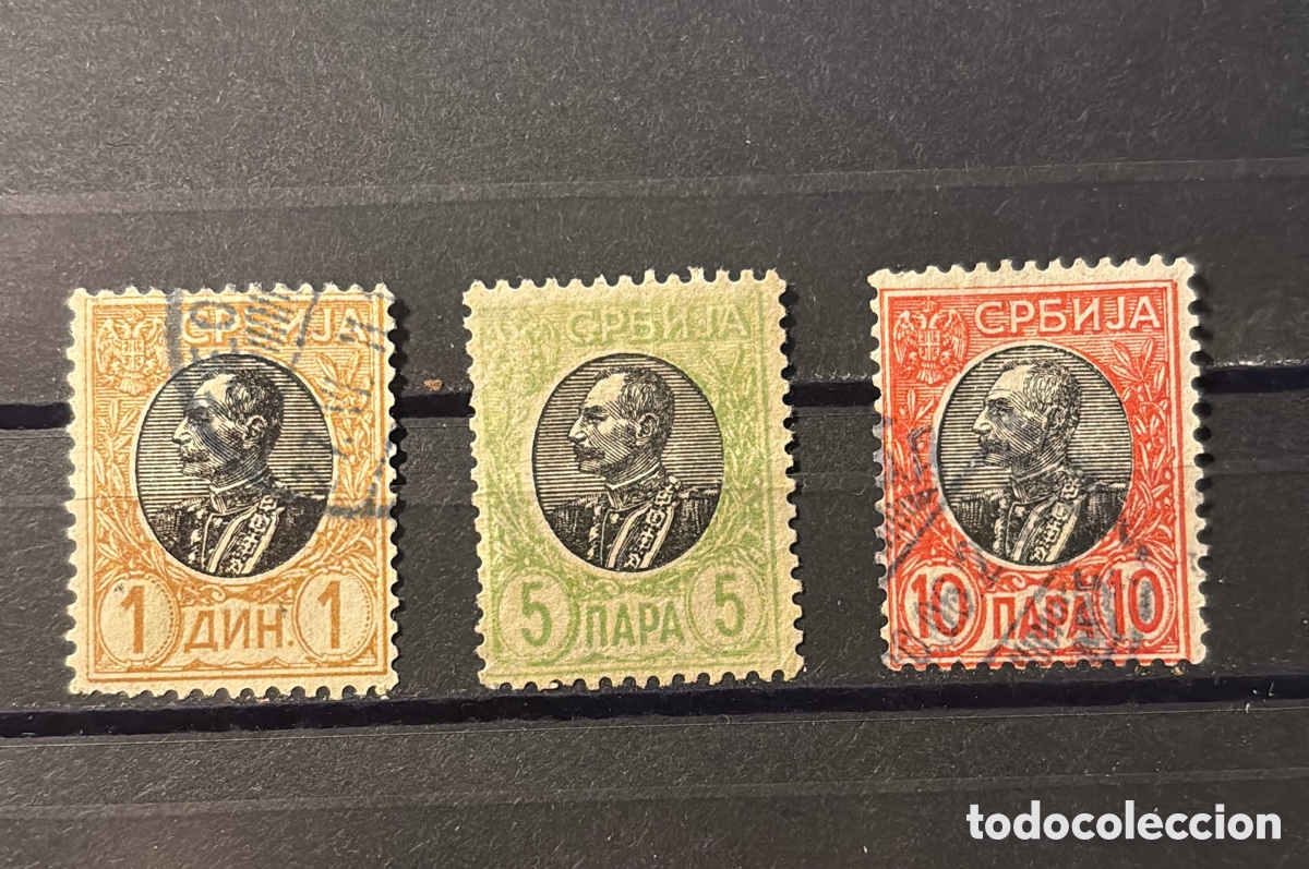 Selos: Lote Sellos Serbia 1905 3 unidades Rey Pedro I