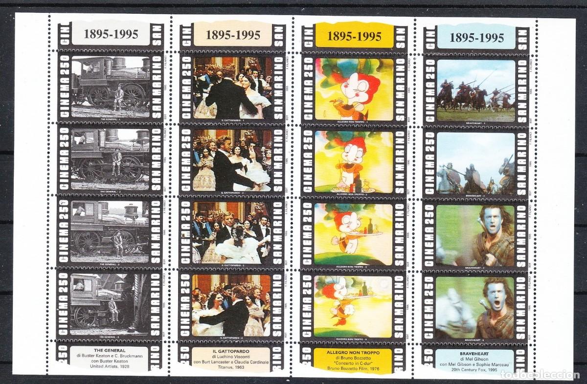Sellos: SAN MARINO 1995 SHEET MNH CINE CINEMA BRAVEHEART EL GATO PARDO EL MAQUINISTA DE LA GENERAL