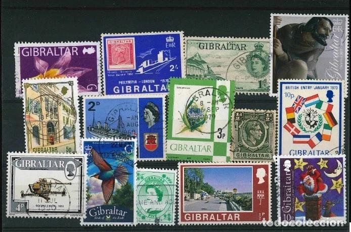 Sellos: Lote sellos de Gibraltar antiguos y modernos usados - tem&aacute;tica variada