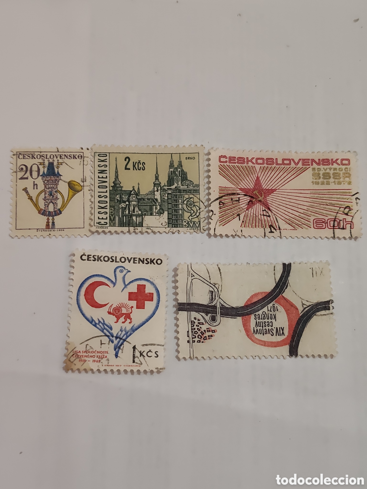 Sellos: 5 sellos antiguos de Checoslovaquia