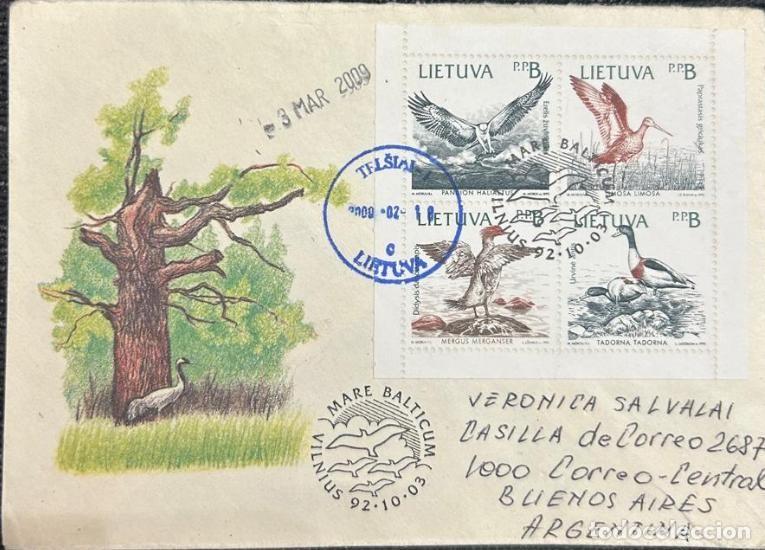 Sellos: TS.) 1992, LITHUANIA, FIRST DAY COVER, VILNIUS AND TEL&Scaron;IAI (LITHUANIA) TO BUENOS AIRES, PRE-PRINTED,