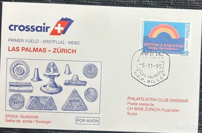 Sellos: TS.)1995, SPAIN, LAS PALMAS DE GRAN CANARIA TO ZURICH (SWITZERLAND), AIR MAIL, PRE-PRINTED COVER ALL
