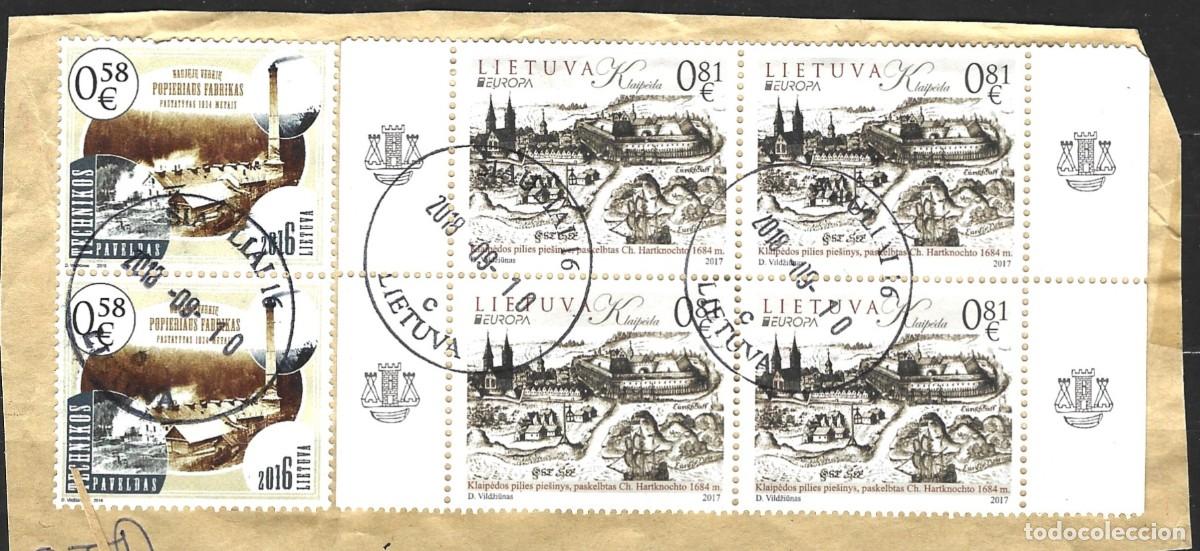 Sellos: LITUANIA - PARTE DE UN CORREO - EL PATIO DEL CASTILLO DE KLAIPEDA, PINTADO POR CH. HARTKNOCHT