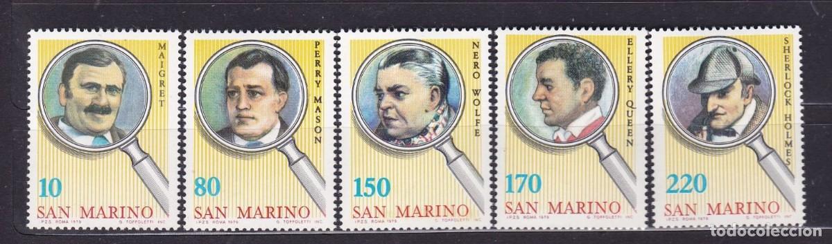 Sellos: SAN MARINO 1979 5 STAMPS MNH DETECTIVES DE LA LITERATURA DE FICCION HOLMES MASON MAIGRET WOLFE QUEEN