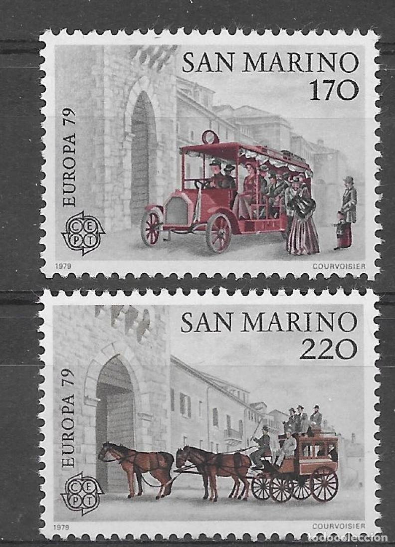 Sellos: SAN MARINO 1979 2 STAMPS MNH EUROPA CEPT HISTORIA POSTAL MEDIOS DE TRANSPORTE CARRUAJES CABALLOS