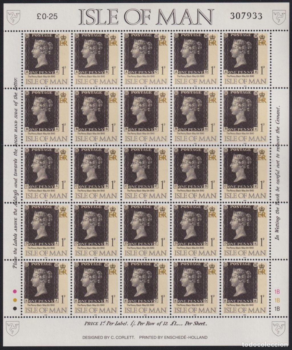 Sellos: F-EX65044 MAN IS UK ENGLAND MNH 1990 150 ANNIV PENNY BLACK SPECIAL SHEET.