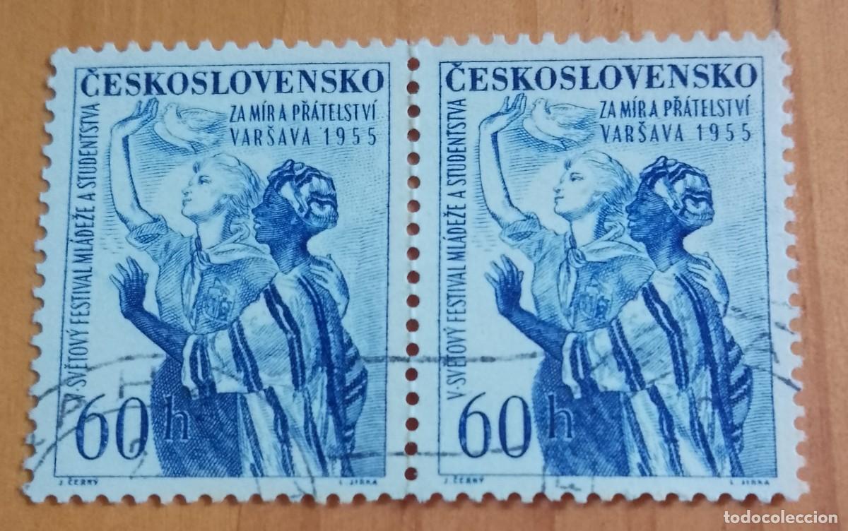 Sellos: CHECOSLOVAQUIA - V)F 60 - POR LA PAZ Y POR LA AMISTAD, VARSOVIA 1955 - VER DESCRIPCI&Oacute;N