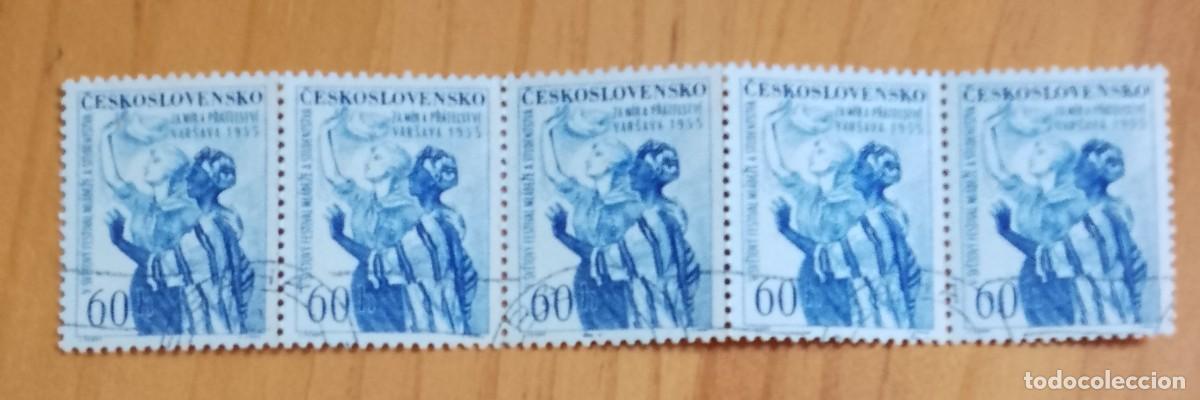 Sellos: CHECOSLOVAQUIA - V)F 60 - POR LA PAZ Y POR LA AMISTAD, VARSOVIA 1955 - VER DESCRIPCI&Oacute;N