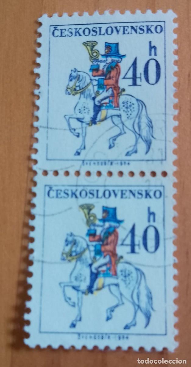 Sellos: CHECOSLOVAQUIA - V/F 40 H - A&Ntilde;O 1974 - JINETE - VER DESCRIPCI&Oacute;N