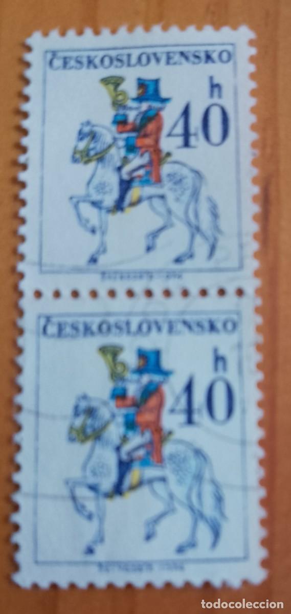 Sellos: CHECOSLOVAQUIA - V/F 40 H - A&Ntilde;O 1974 - JINETE - VER DESCRIPCI&Oacute;N