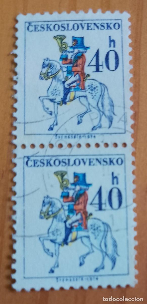 Sellos: CHECOSLOVAQUIA - V/F 40 H - A&Ntilde;O 1974 - JINETE - VER DESCRIPCI&Oacute;N