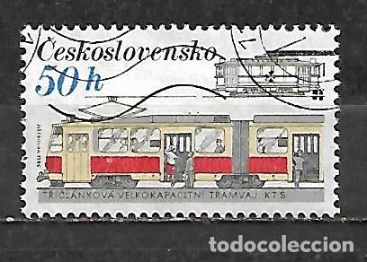 Sellos: 1986: CHECOSLOVAKIA Medios de transporte sobre ra&iacute;les - Tranv&iacute;as KT 8 y 1927020 (CTO)