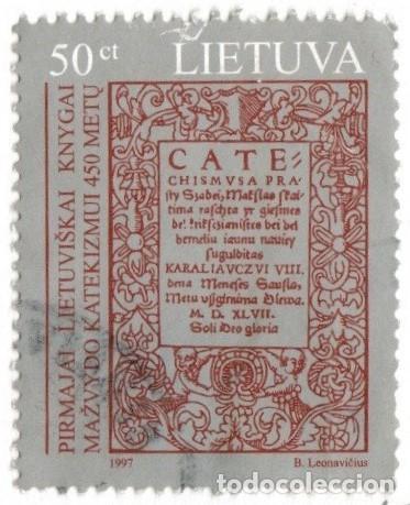 Sellos: Lituania. P&aacute;gina del Catecismo de Mazvydas.1997. YT-554. Usado