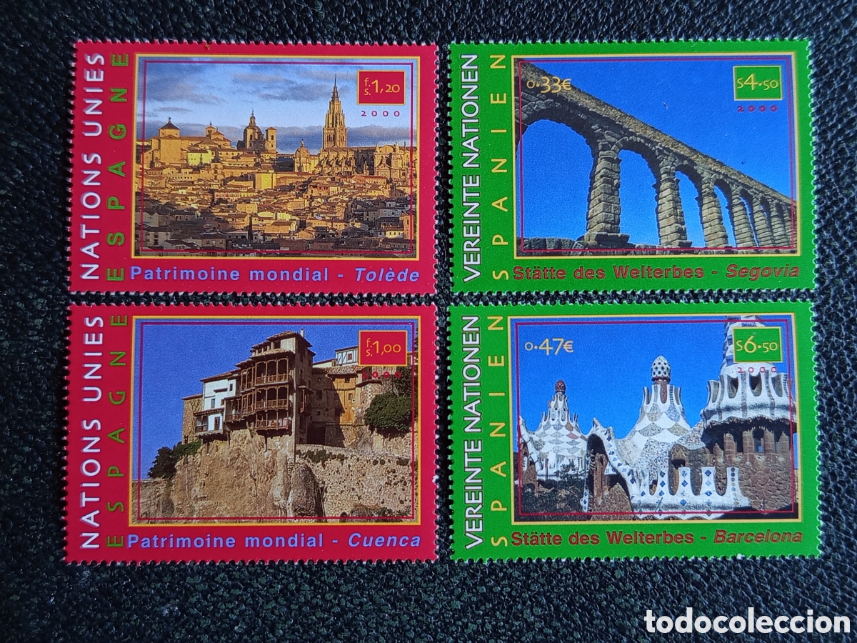 Sellos: Cuatro Sellos ONU 2000 Patrimonio Espa&ntilde;a MNH Michel G:362-363 y V:279-280