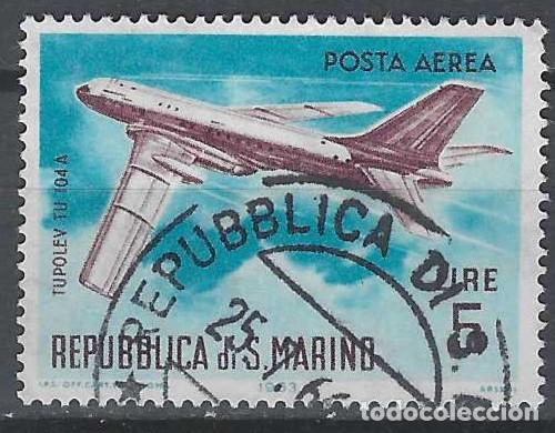 Sellos: SAN MARINO 1963 - AVIACI&Oacute;N MODERNA, A&Eacute;REO, TUPOLEV TU-104A - USADO