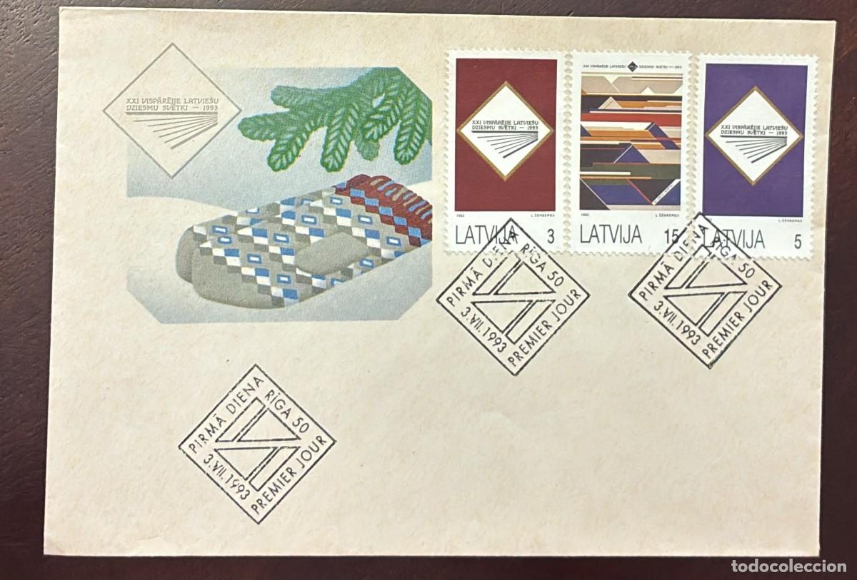 Sellos: TS.)1993, LATVIA, FIRST DAY COVER, COMMEMORATIVE PRE-PRINTED DESIGN FEATURING GEOMETRIC SHAPES AND H