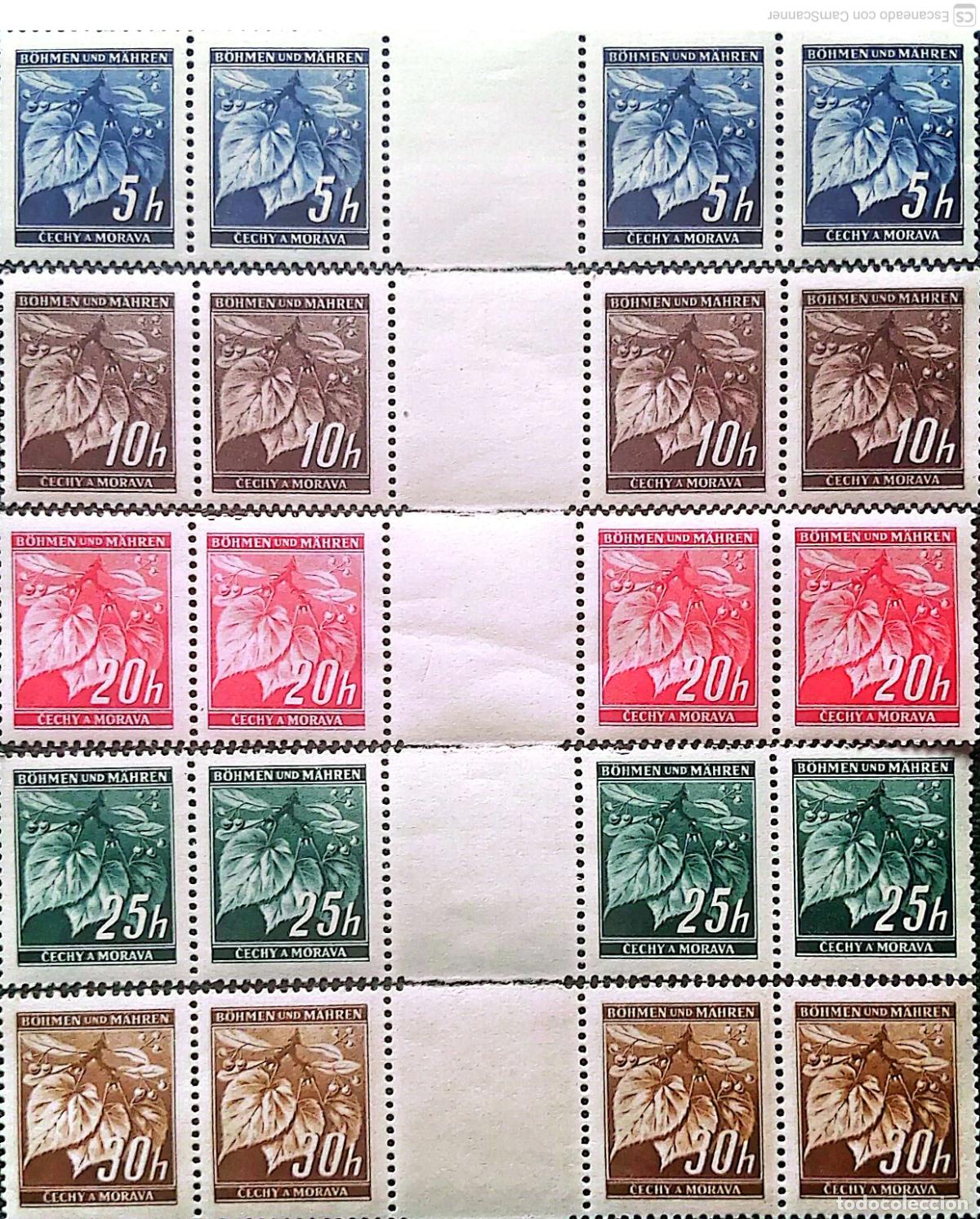Sellos: Bohemia/Moravia. Protectorado alem&aacute;n. 20/24 + 41/43 Rama de tilo, 4 series con puente. 1939/40. Se
