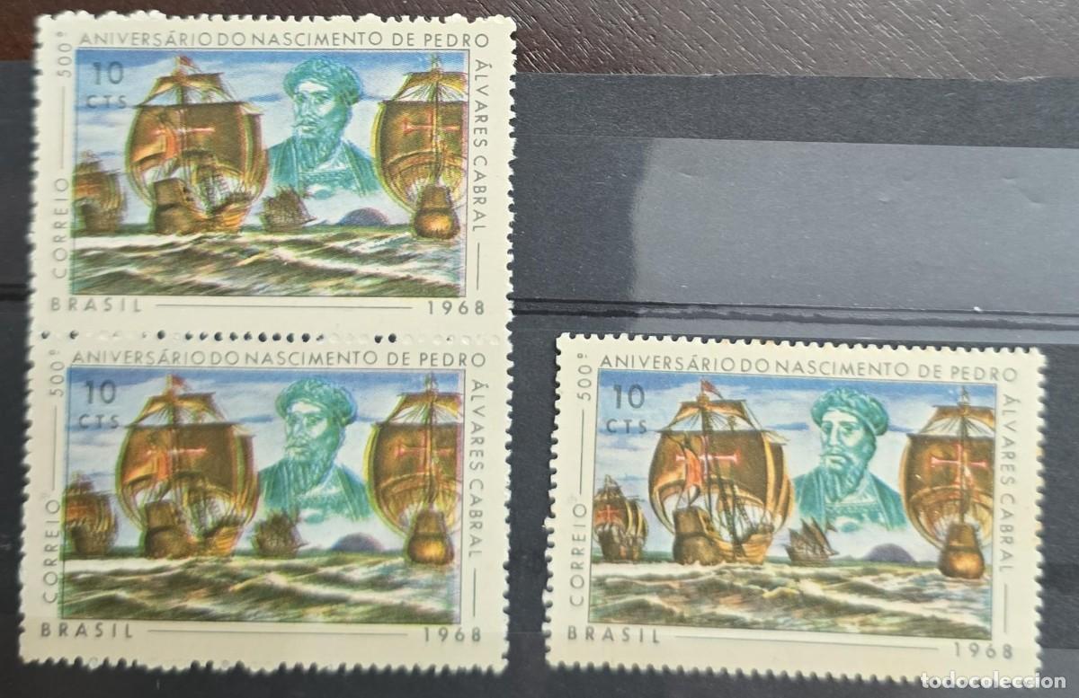 Sellos: KV) 1968 BRAZIL, THREE COPIES OF THE COMMEMORATIVE SERIES OF THE 500TH ANNIVERSARY OF THE BIRTH OF P
