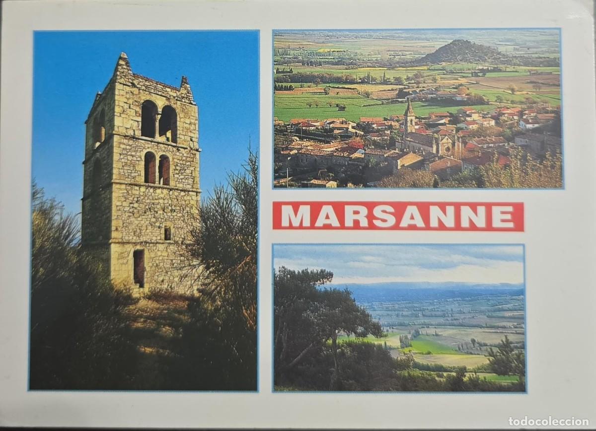 Sellos: KV)FRANCE, POSTCARD FEATURING PANORAMIC VIEWS OF MARSANNE, INCLUDING A HISTORIC STONE TOWER, THE VIL